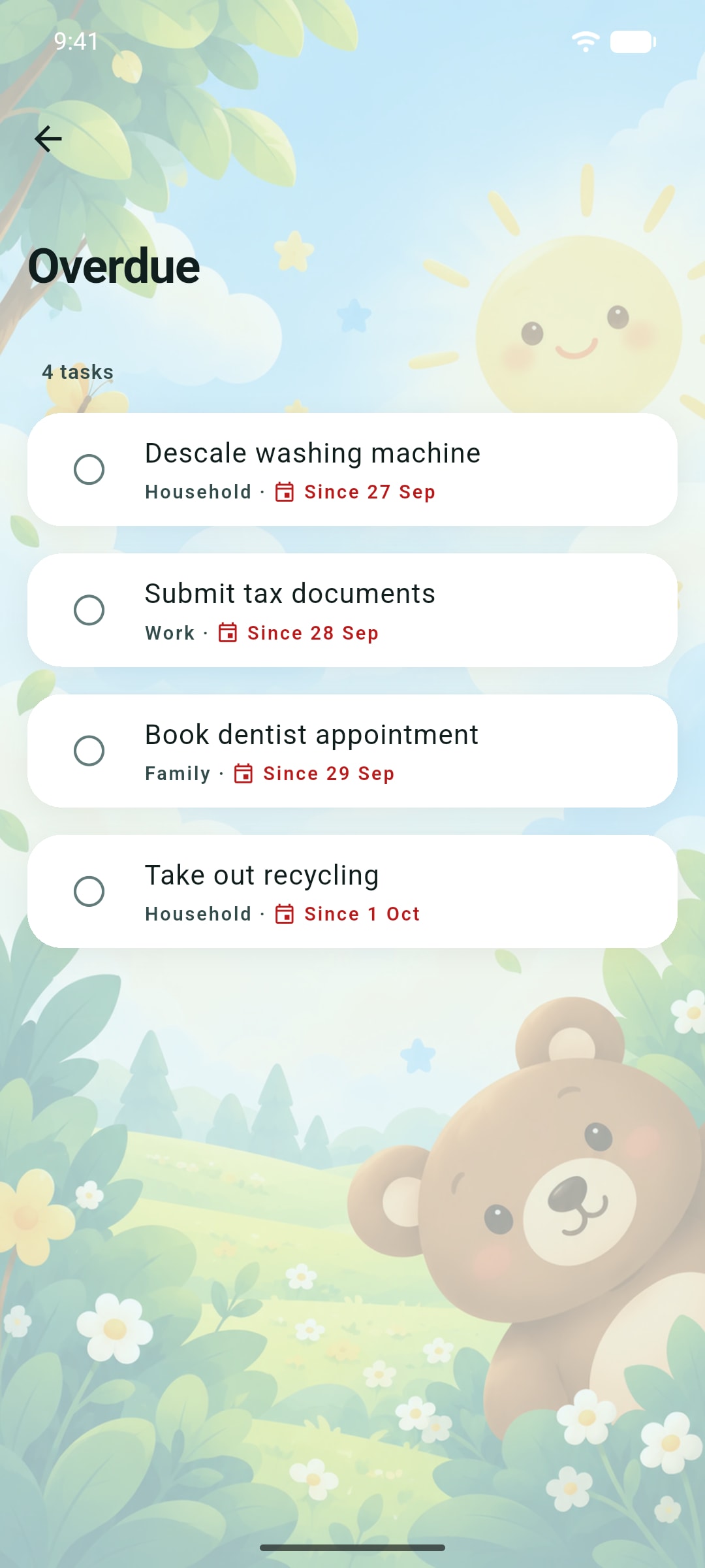 The Overdue view in Ready's Kids theme.