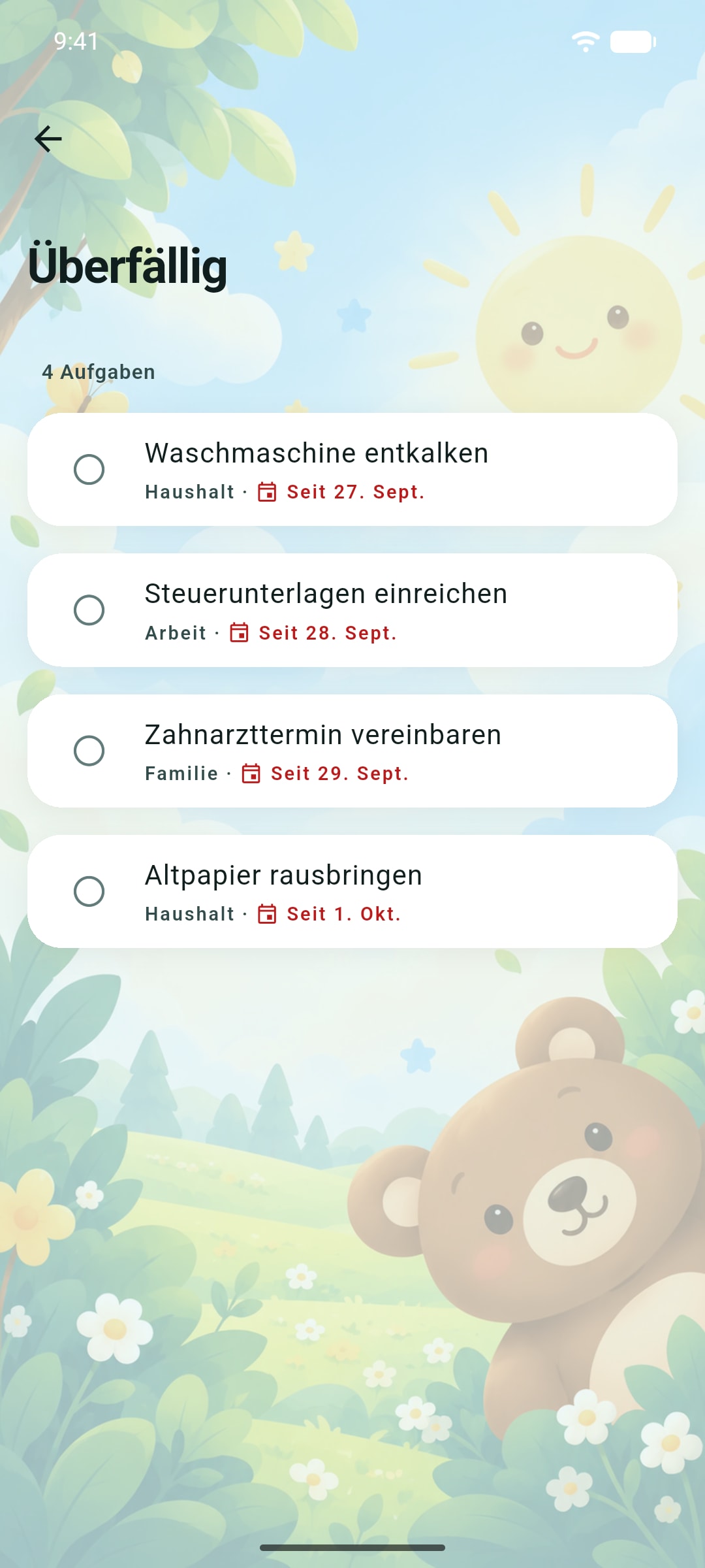 Die Ansicht „Überfällig“ im Design „Kids“ von Ready.