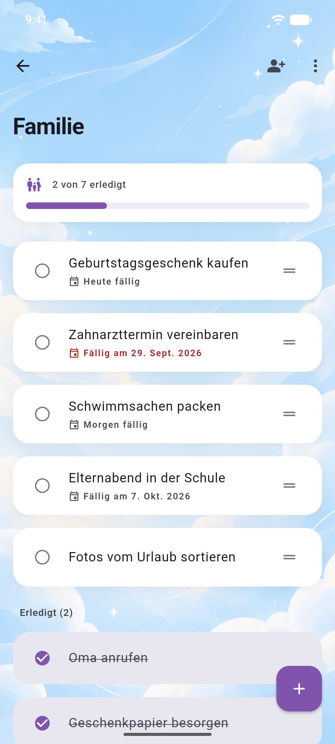 Die Liste „Familie“ im Design „Blue“ von Ready.