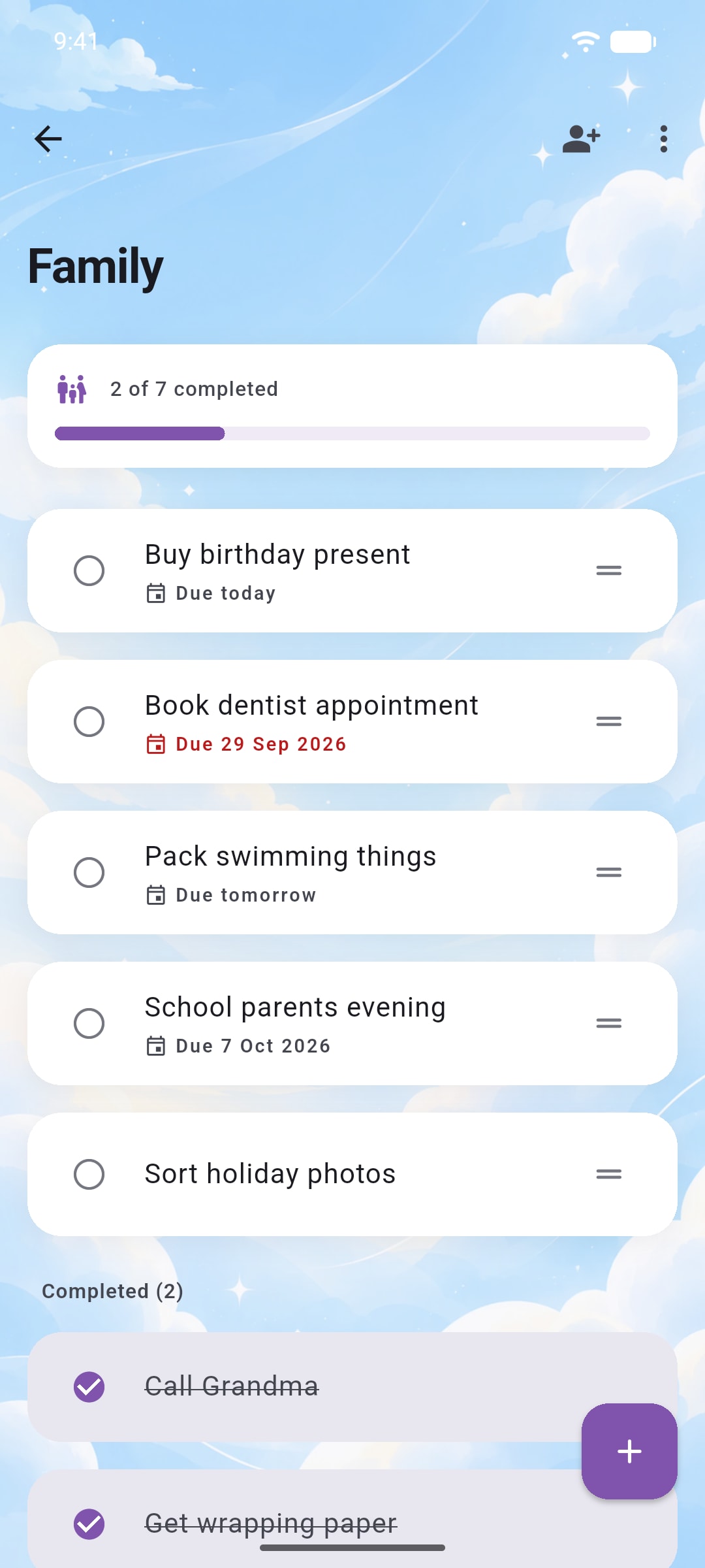 The Family list in Ready's Blue theme.