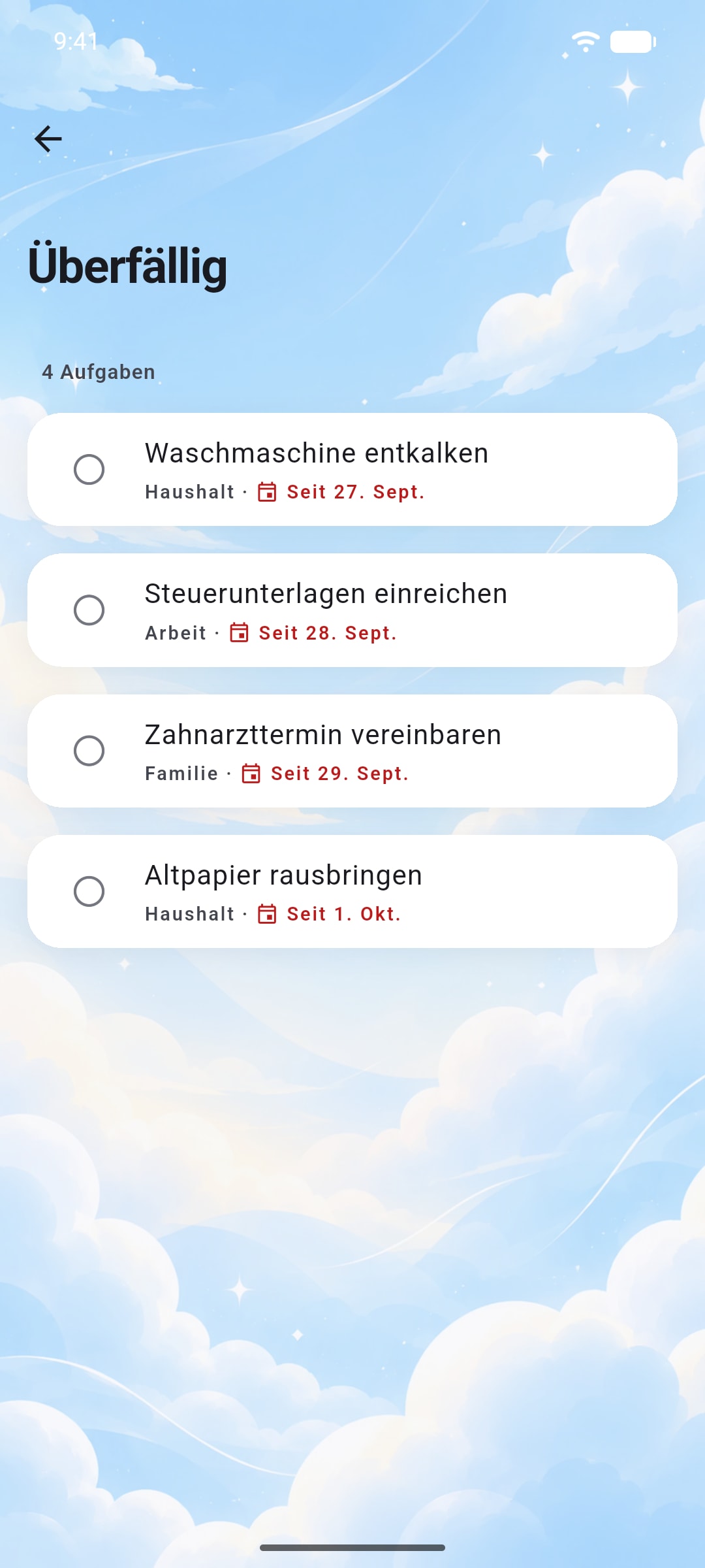 Die Ansicht „Überfällig“ im Design „Blue“ von Ready.